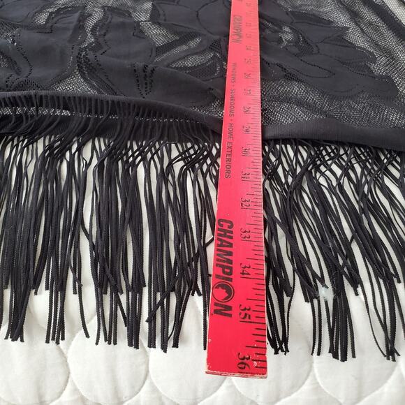 Unbranded Swimming Suit Cover Up Women's Large Black Floral & Fringe Beautiful - Picture 6 of 7